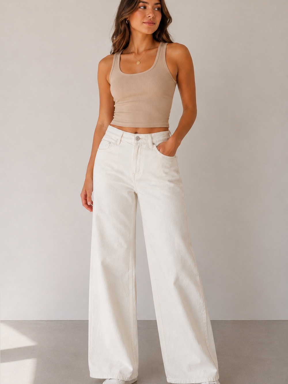 Wide-Leg Women's Pants in Off-White